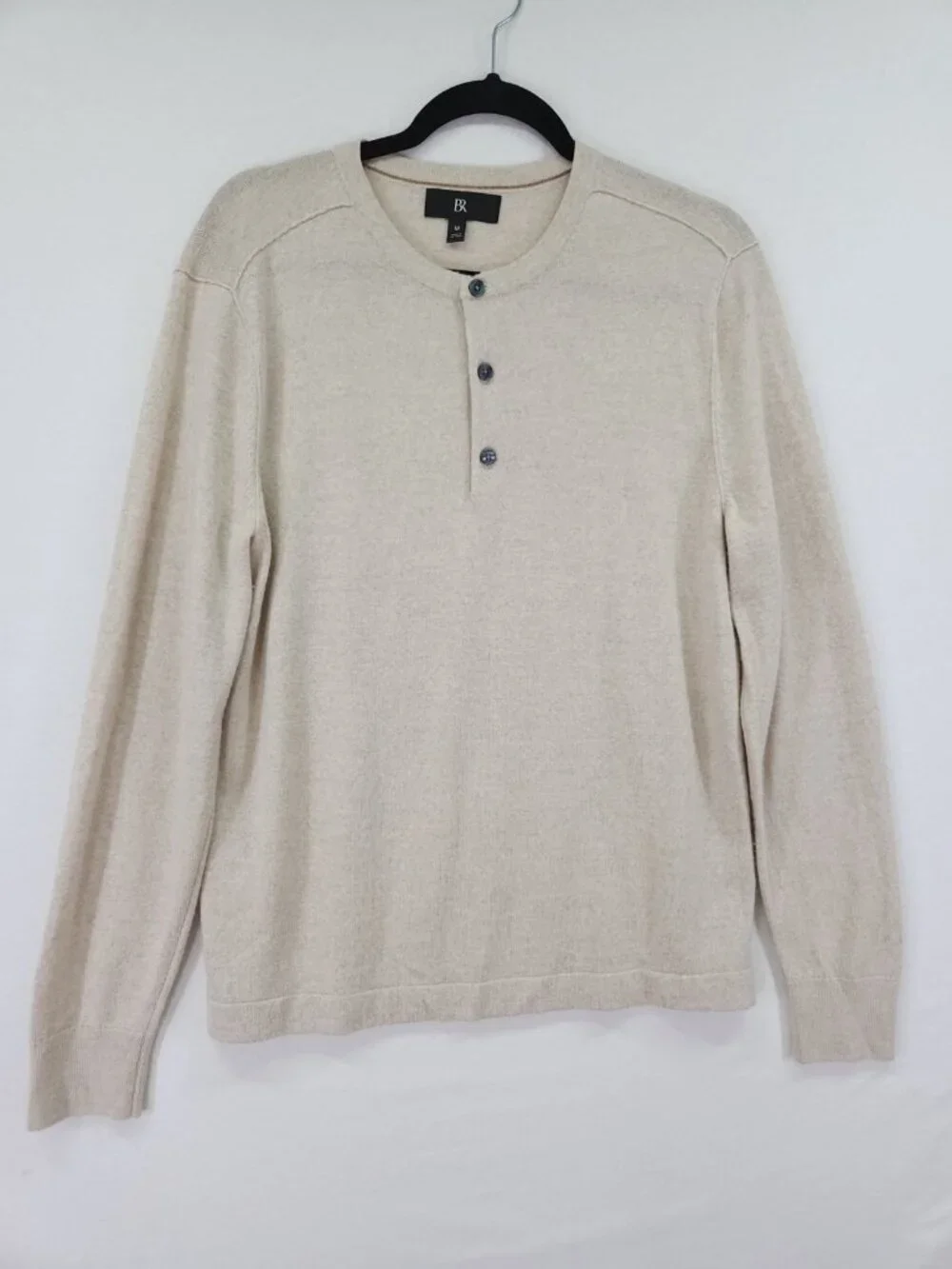 Banana Republic Extra Fine Merino Wool Sweater Mens Medium Beige Henley Pullover